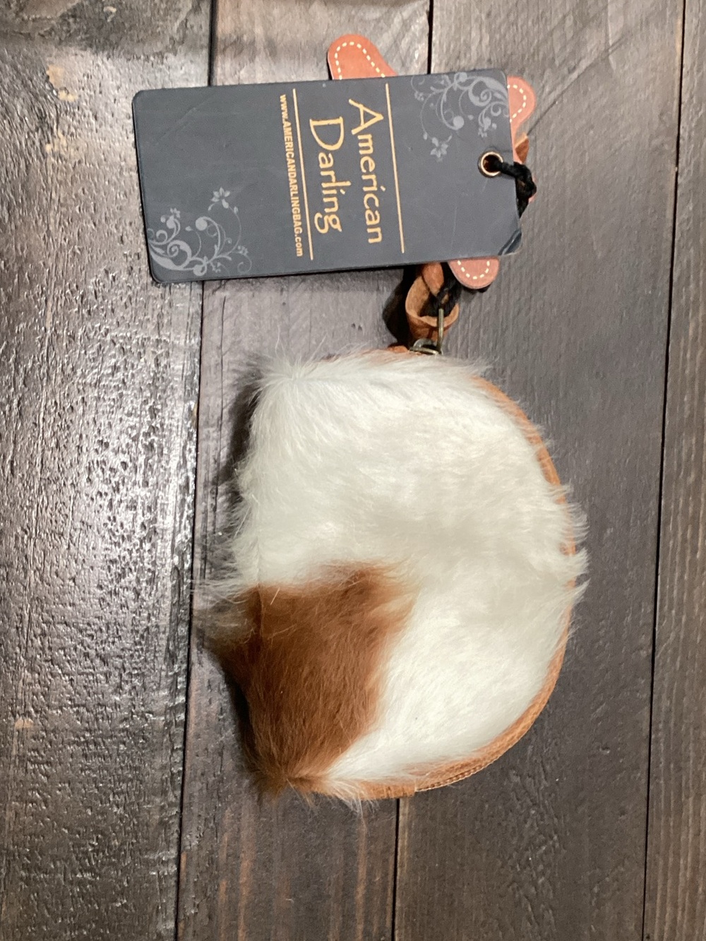 American Darling Faux Fur Coin Case —‎ White & Brown Accent